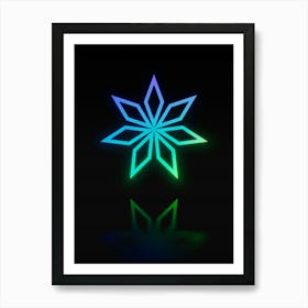 Neon Blue and Green Abstract Geometric Glyph on Black n.0469 Art Print