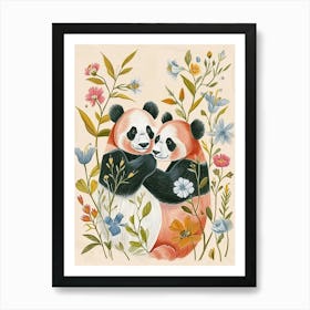 Folksy Floral Animal Drawing Panda Art Print