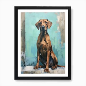 Rhodesian Ridgeback Dog, Painting In Light Teal And Brown 1 Art Print