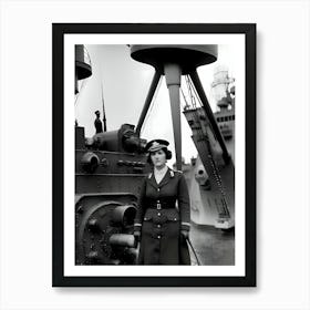 Woman In Uniform In Front Of A Ship Art Print