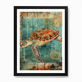 Scrapbook Inspired Blue & Brown Sea Turtle Art Print
