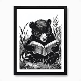 Malayan Sun Bear Reading Ink Illustration 3 Art Print