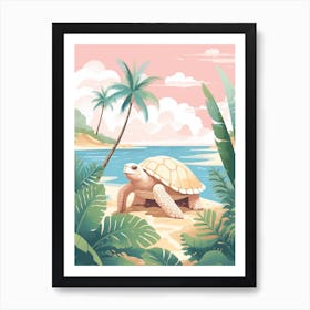 Turtle Behind Leafy Tropical Plants Art Print