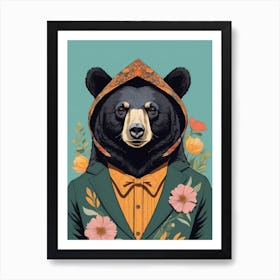 Floral Black Bear Portrait In A Suit (11) Art Print