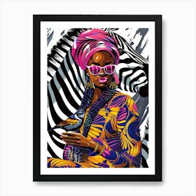 African Woman With Zebra 2 Art Print