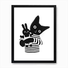 Cat And Rabbit Art Print