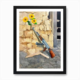 Sunflowers In An Ak 47 Support Ukraine Art Print