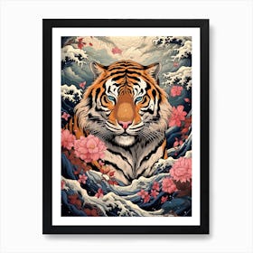 Tiger Animal Drawing In The Style Of Ukiyo E 3 Art Print