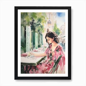 At A Cafe In Faro Portugal Watercolour Art Print