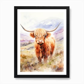 Chestnut Highland Cow In Fields 4 Art Print
