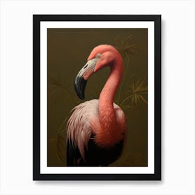 Dark And Moody Botanical Flamingo 2 Art Print