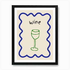 Wine Doodle Poster Blue & Green Art Print