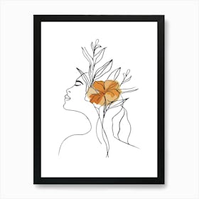 Woman Portrait Monoline Minimalist Hand Drawing Boho Illustration (7) Art Print