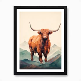 Geometric Highland Cow Art Print