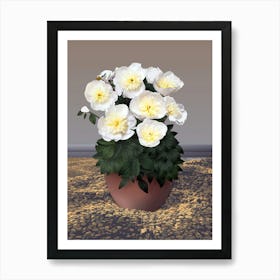 White Peony Flowers In The Old Pot On Gravel Art Print