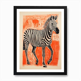 Grevy S Zebra, Woodblock Animal Drawing 1 Art Print