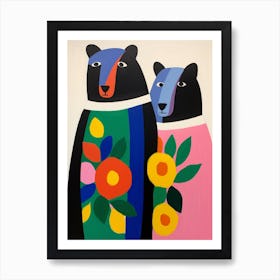 Colourful Kids Animal Art Black Bear 2 Art Print