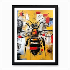 Graffiti Hive Dreams: Bee Robot's Journey Art Print