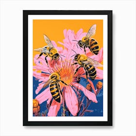 Sweet Bees With The Flowers Colour Pop 3 Art Print