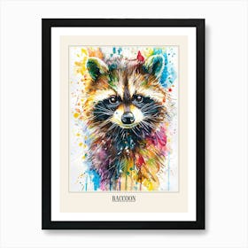 Raccoon Colourful Watercolour 4 Poster Art Print