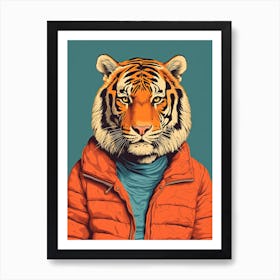 Tiger Illustrations Wearing A Shirt And Hoodie 3 Art Print