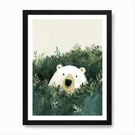 Polar Bear Hiding In Bushes Storybook Illustration 2 Art Print