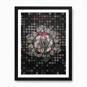 Vintage Gladiolus Cardinalis Flower Wreath on Dot Bokeh Pattern Art Print