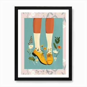 Step Into Spring Yellow And Pink Flower Shoes 3 Art Print