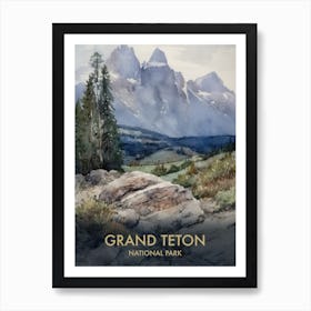 Grand Teton National Park Watercolour Vintage Travel Poster 5 Art Print