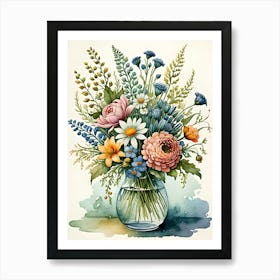 Watercolor Flowers In A Vase 13 Art Print