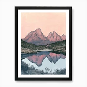 Cradle Mountain Australia Color Line Drawing (6) Art Print