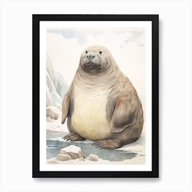 Storybook Animal Watercolour Walrus 1 Art Print