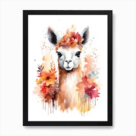 A Llama Watercolour In Autumn Colours 1 Art Print