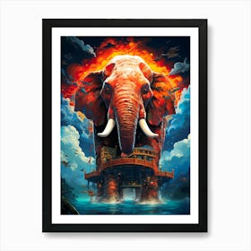 Elephant In The Water Art Print