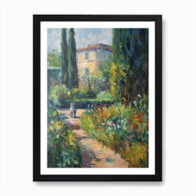 Painting Of A Cat In Gardens Of The Palace Of Versailles, France In The Style Of Impressionism 04 Art Print
