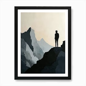 Man Standing On Top Of Mountain, Minimalism Art Print