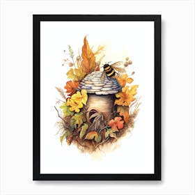 Red Tailed Bumble Bee Beehive Watercolour Illustration 2 Art Print