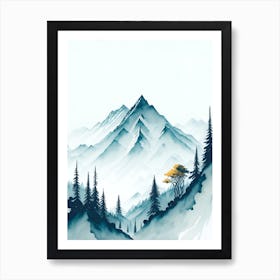 Mountain And Forest In Minimalist Watercolor Vertical Composition 351 Art Print