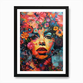 Woman With Flowers On Her Head 2 Art Print