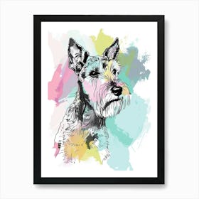 Wire Fox Terrier Dog Pastel Line Watercolour Illustration  3 Art Print