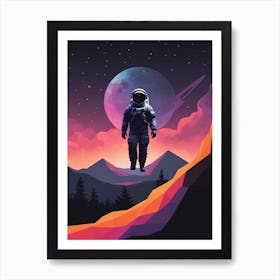 Low Poly Astronaut Minimalist Sunset (10) Art Print