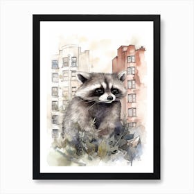 A Raccoon In City Watercolour Illustration Storybook 1 Art Print