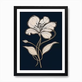 Lilies Line Art Flowers Illustration Neutral 1 Art Print