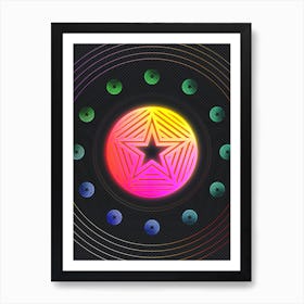 Neon Geometric Glyph in Pink and Yellow Circle Array on Black n.0385 Art Print