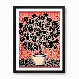 Pink And Red Plant Illustration Rubber Plant Ruby Ficus 4 Art Print