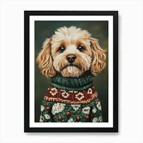 Cavapoo In Christmas Jumper Poster