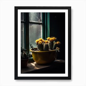 Pincushion Cactus Window 3 Art Print