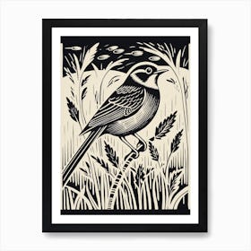 B&W Bird Linocut Sparrow 3 Art Print