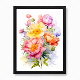 Peony With Sunset In Watercolors (6) Art Print