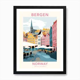 Bergen, Norway, Flat Pastels Tones Illustration 1 Poster Art Print